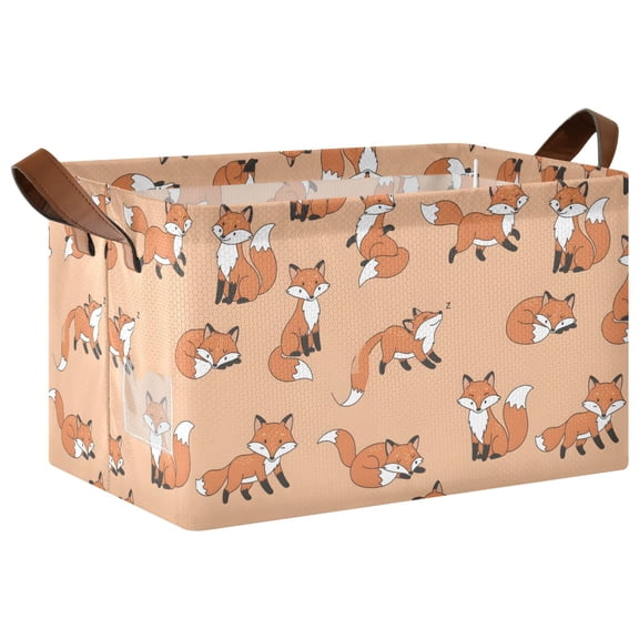 Forest Fox Animal Collapsible Storage Bin Open Home Shelf Basket Water-Resistant Iron Frame Large