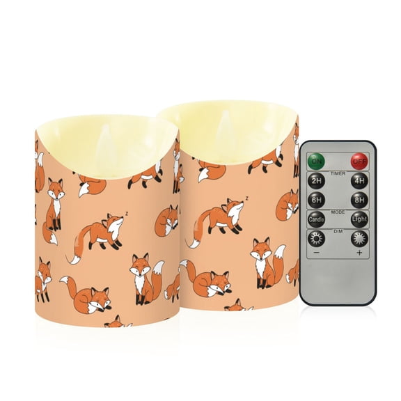 Forest Fox Animal Flameless Candles 2 PCS with Remote Realistic Moving Flame LED Tapered Pillar Set for Home Decor