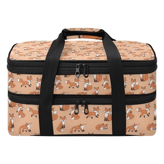 Forest Fox Animal Insulated Double Decker Casserole Carrier Expandable for Hot Cold Food Potluck Picnic