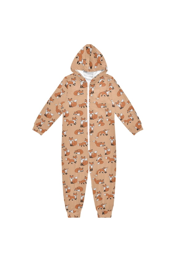 Forest Fox Animal One Piece Pajamas Soft Jumpsuit Cozy Sleep and Play Romper Zipper and Pockets 13Y-14Y