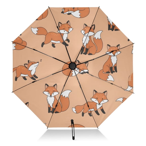 Forest Fox Animal Umbrella Folding Sun Umbrella Travel Auto Open Close Large UV50+ 40in