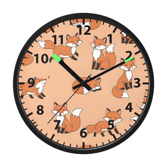 Forest Fox Animal Wall Clock 12 Inch Voice Activated Night Light Silent Non Ticking