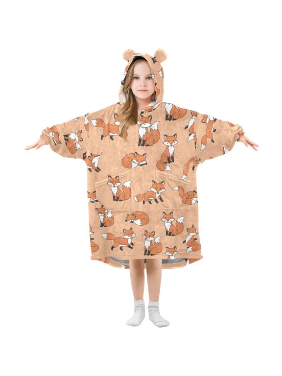 Forest Fox Animal Wearable Blanket Hoodie Oversized Flannel Soft Warm Cozy 3-14 Age Small