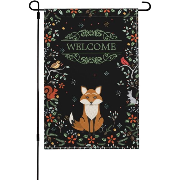 Forest Fox Double-Sided Rustic Linen Garden Flag, Charming Animal Outdoor Dcor, 12x18 Inch, Black