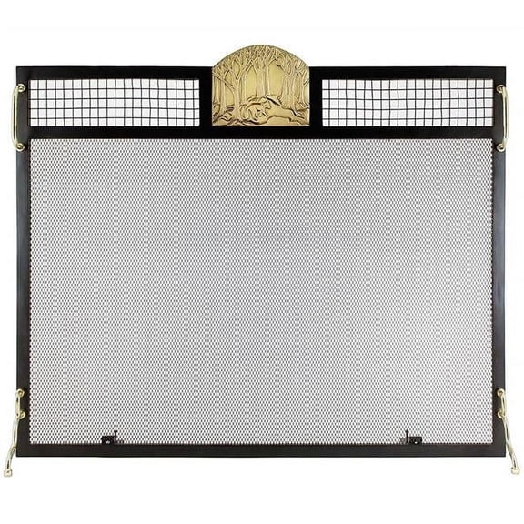 Forest Fox Emblem Fireplace Screen, Polished Brass