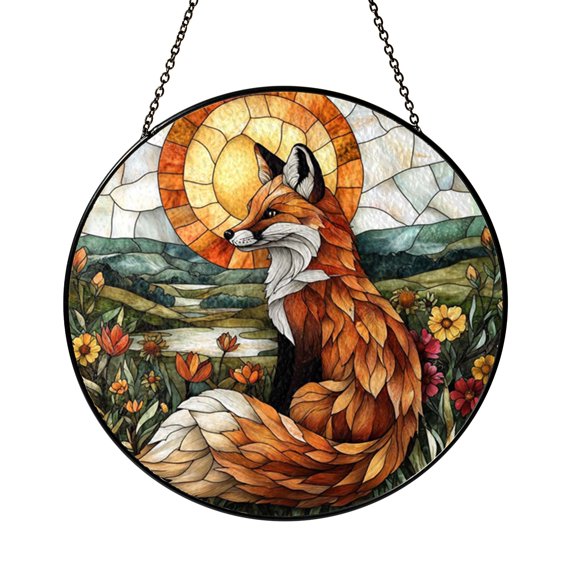 Forest Fox Faux Stained Glass Window Decor, Cheerful Animal Suncatcher Accent