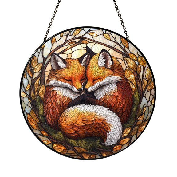 Forest Fox Glass Style Window Hanging
