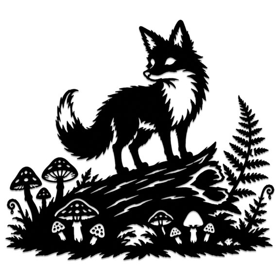 Forest Fox Mushroom Metal Wall Art�� Metal Signs�� Metal Outdoor Decor�� WallArt Decor�� Rustic Boho Artwork�� Cute Whimsical Wall Decoration for Living Room Bedroom�� Unique Metal Home Decor Piece