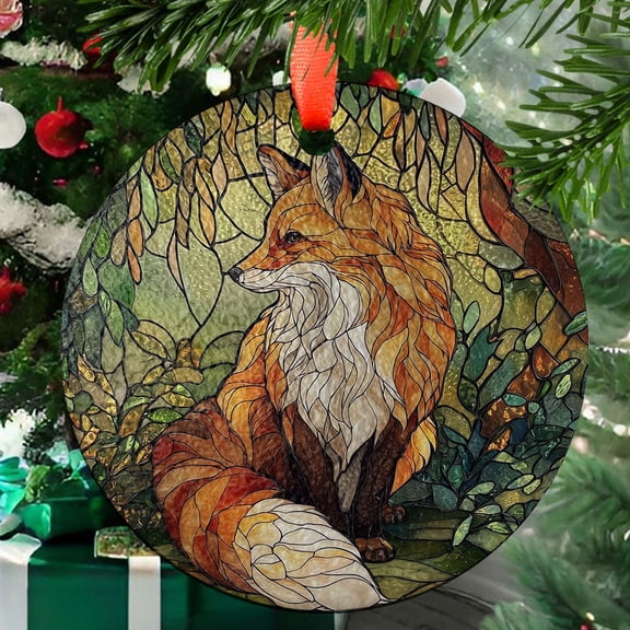Forest Fox Painted Stained Glass Suncatcher, Window Hanging Decor, Home Decor, Sunset Lover Gifts, Indoor Decor, Stained Glass Ornament 2025, Holiday Decoration, Seasonal Keepsake