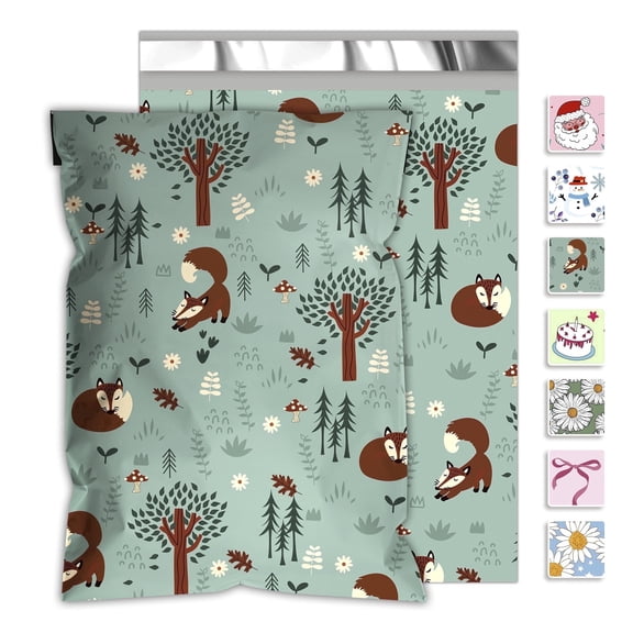 Zoyuepack Forest Fox Poly Mailers 6x9 Inch, 100 Pcs, Waterproof Self-Sealing Tear Resistant Shipping Bags for Small Business Boutique