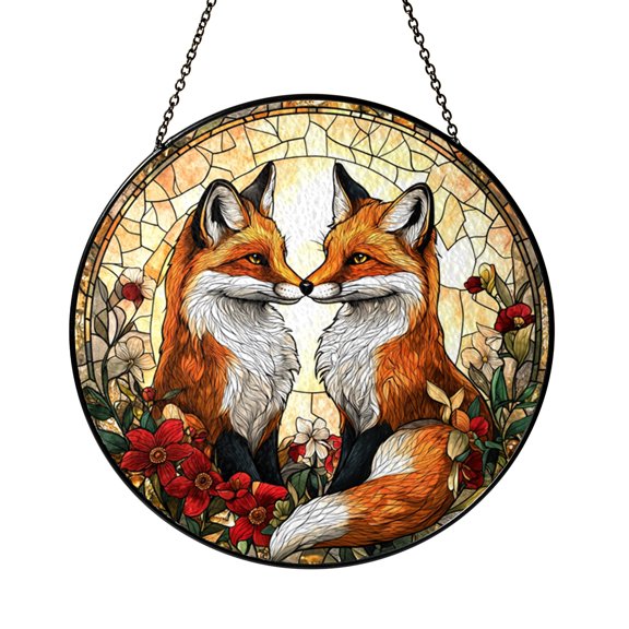 Forest Fox Scene Glass Style Window Hanging