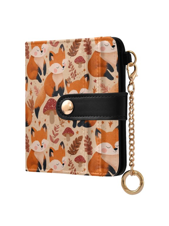 Forest Fox Small Wallet for Women RFID Blocking Bifold PU Leather Credit Card Holder with Zipper Coin Pocket Compact Cute Travel Purse Magnetic Snap 7 Card Slots