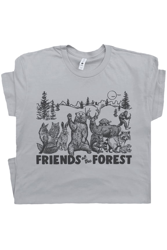 Forest Friends Camping T Shirt Retro Camp Shirts for Men Women Yellowstone National Park Vintage Hiking Outdoor Theme Graphic Tee