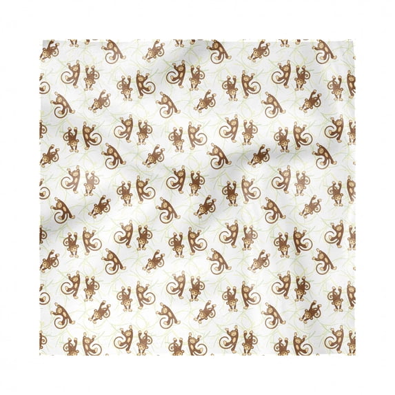 Forest Friends Decorative Satin Napkins Set of 4, Nursery Continuous Pattern with Cheerful Monkeys, Square Fabric Party & Dinner Napkin, 12", Umber Pastel Brown, by Ambesonne