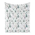 thumbnail image 1 of Forest Friends Soft Flannel Fleece Throw Blanket, Continuous Pattern with Trees Pine Cones Foxes and Mushrooms in Rain, Cozy Plush for Indoor and Outdoor Use, 50" x 60", Multicolor, by Ambesonne, 1 of 5