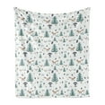 thumbnail image 1 of Forest Friends Soft Flannel Fleece Throw Blanket, Continuous Pattern with Trees Pine Cones Foxes and Mushrooms in Rain, Cozy Plush for Indoor and Outdoor Use, 70" x 90", Multicolor, by Ambesonne, 1 of 5