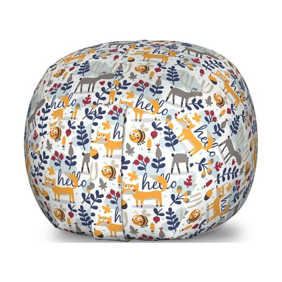 Forest Friends Storage Toy Bag Chair, Continuous Pattern of Botanical Elements and Animals, Stuffed Animal Organizer Washable Bag, Small Size, Multicolor, by Ambesonne