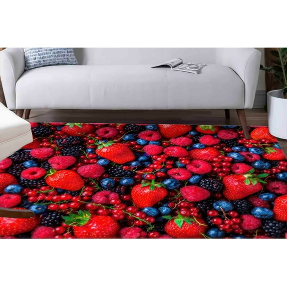 Forest Fruits Rugs, Raspberry Rug, Kitchen Rug, Modern Rug, Gift Rug, Decorative Rug, Popular Rug, Colorful Rug, Red Rug, Cool Rug, 2.6'x5' - 80x150 cm