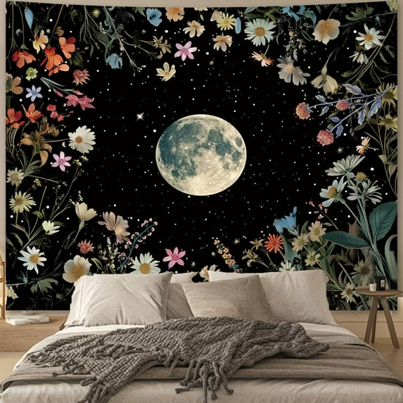 Forest Galaxy Starry Tapestry for Bedroom Ceiling, Blue Space Night Starry Sky Moon Stars Tapestry Aesthetic, Tree Forest Milky Way Backdrop Wall Hanging for Dorm Living Room Decor