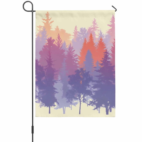Forest Garden Flag 12 x 18 Inches, Country Abstract Art Ombre Purple Pink Tree Farmhouse Beige Weather Proof Outdoor Patio Flags Double Sided Small Garden Decoration for Yard Outside Home