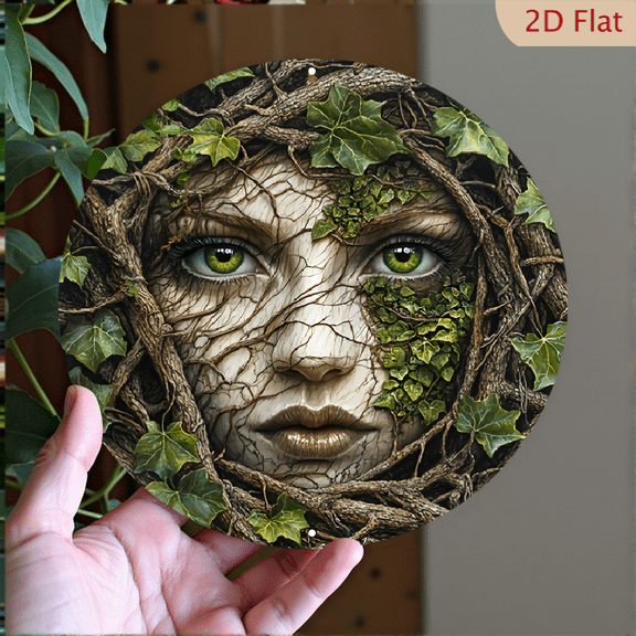 Forest Goddess Decor, 8" Round Aluminum Wall Art Sign, Metal Signs, Wall Decor For Kitchen, Door, Bedroom Decor, Best Gifts For Room, Home Decor, Weird Decor, 2D Flat