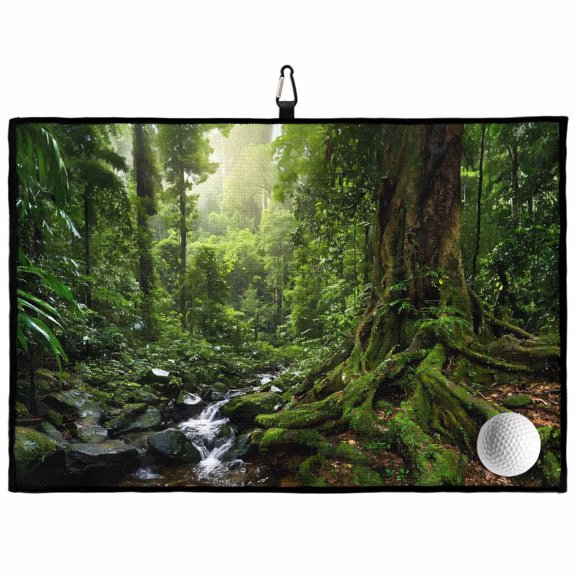 Forest Golf Towel 24" X 16" Landscapes Tree Streams Microfiber Towels for Golf Bags with Carabiner Clip Absorbent Waffle Texture Portable Towel Golf Accessories for Men