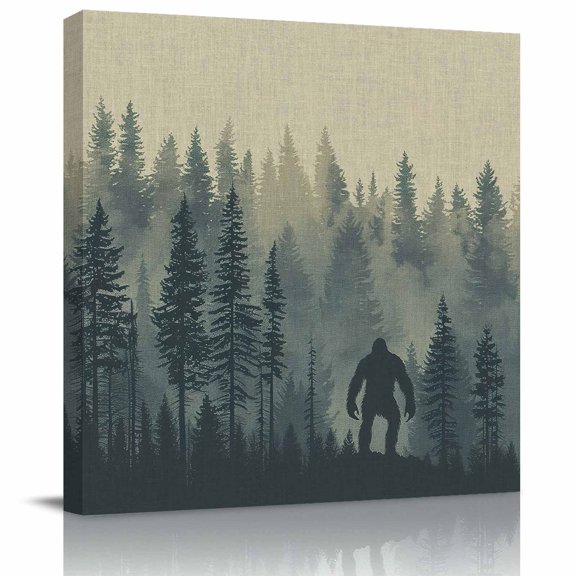 Forest Gorilla Wild Animal Trees Silhouette Canvas Artwork Painting Art, Vintage Linen Square Framed Wall Decorations Prints Picture for Bedroom Kitchen Living Room, 8x8 in