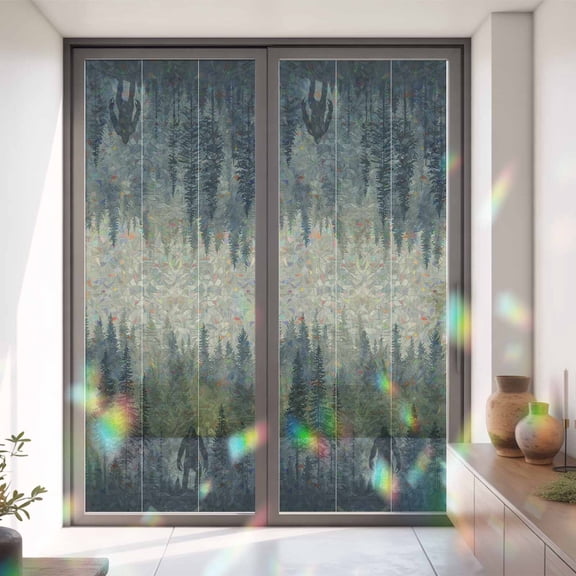 Forest Gorilla Wild Trees Silhouette Window Privacy Film,Decorative Windows Static Cling Vintage Linen Heat Control Removable Glass Sticker for Home Bathroom Bedroom Window Door,35x79in
