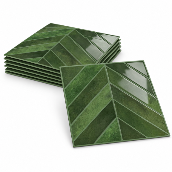 Forest Green 10-Sheet Thickened Herringbone Self-Adhesive Wall Decals
