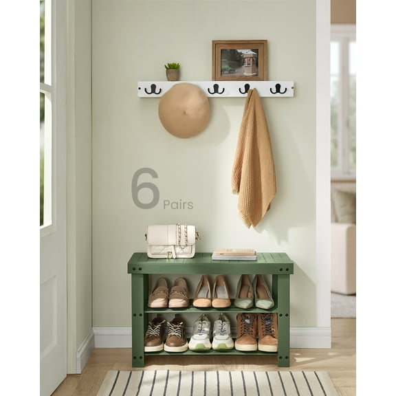 Forest Green 3 - Tier Bamboo Shoe Rack Bench - Entryway Bench with Storage. Holds Up to 286 lb, 11.3 x 27.6 x 17.8 Inches