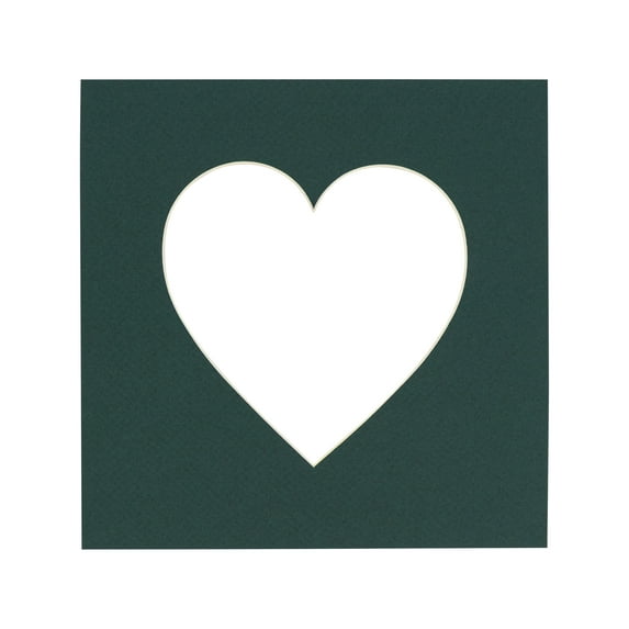 Forest Green Acid Free 7x7 Heart Picture Frame Mat with White Core Bevel Cut for 4x5 Pictures -