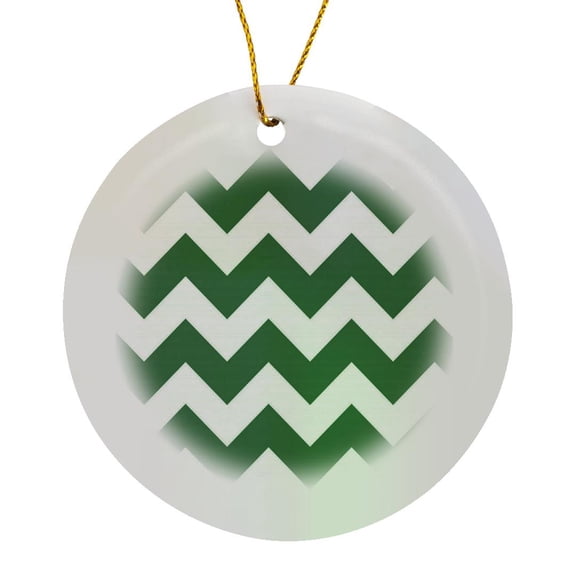 3drose, Forest Green and White Chevron Pattern, Circle Porcelain Ornament