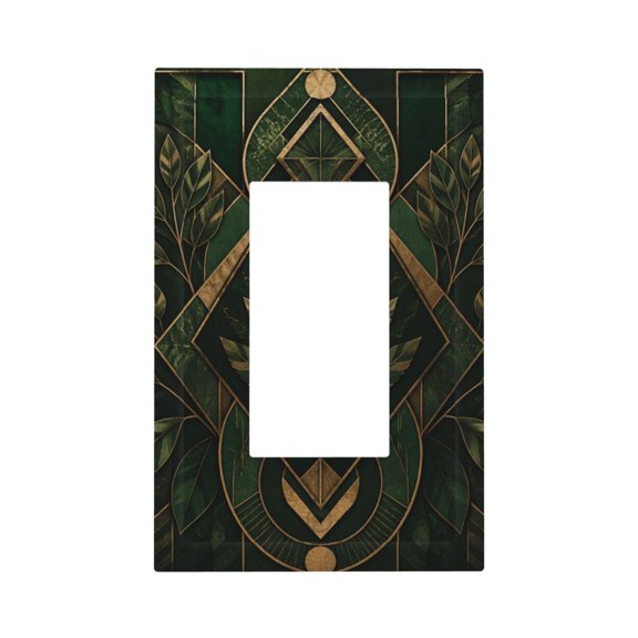 Forest Green Bronze Tribal Foliage Print Single Gang Wall Plate 1 Gang Decorative Electrical Outlet Light Switch Cover Switchplate