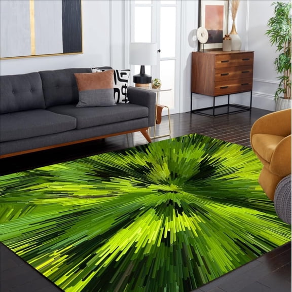 Forest Green Burst 3D Illusion Modern Abstract Texture Rug For Living Room Bedroom Diningroom Playroom Soft Large Carpet Art Deco Funky Kitchen Hallway Bathroom Area Rugs 3x4ft