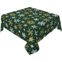 Forest Green Christmas Square Tablecloth 52x52 Inch Gold White Xmas Snowflake Winter Holiday Theme Decorative Table Cloth Seasonal Rustic Farmhouse for Indoor Party Kitchen Dinner Picnic Decor