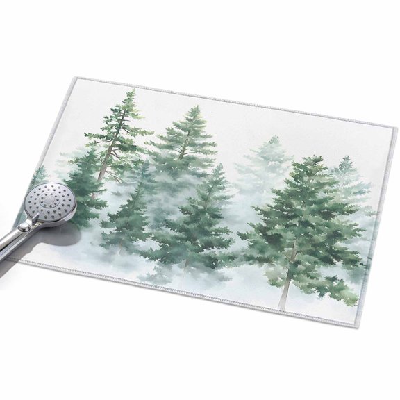 Forest Green Entryway Rug 2x3ft Washable Non Slip Bathroom Rug Low Pile Soft Indoor Floor Front Door Mat Spring Summer Watercolor Pine Tree Rectangle Area Rugs Carpet for Kitchen Office Dining Room
