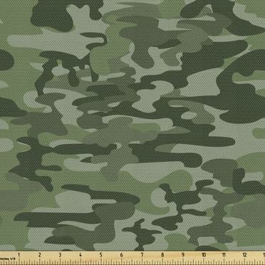 Forest Green Fabric by the Yard, Abstract Pattern in Green Shades Camouflage Classical Uniform Illustration, Decorative Upholstery Fabric for Sofas and Home Accents, 5 Yards, Multicolor by Ambesonne