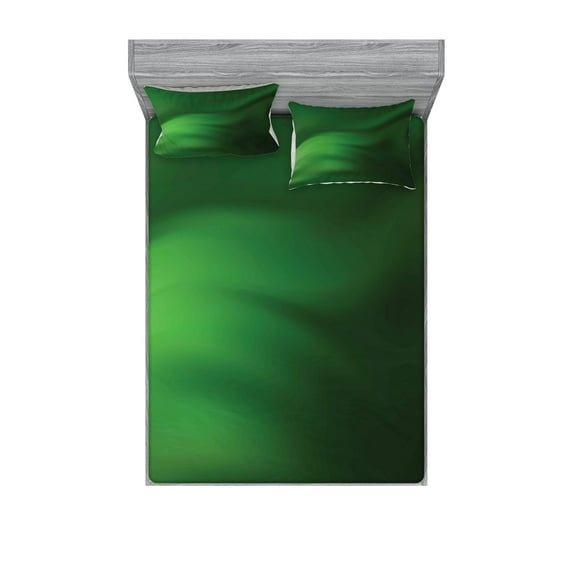 Forest Green Fitted Sheet & Pillow Sham Set, Abstract Pattern with Color Wave in Green Shades Ombre Effect, Decorative Printed 6 Piece Bedding Decor Set, Calking, Forest Green Pale Green, by Ambesonne