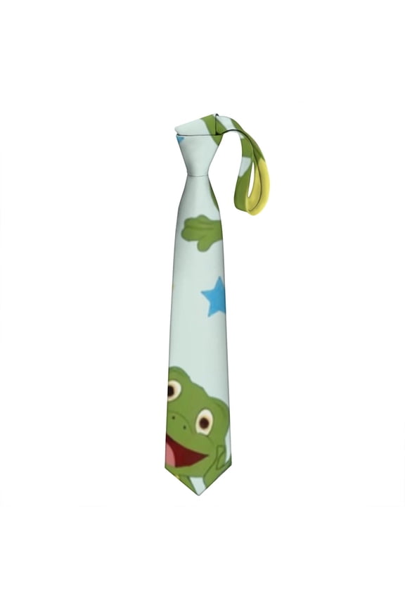 Forest Green Frog & Flower Print Men's Tie - Cute Cartoon Pattern Satin Wedding Tie for Groomsmen (Wrinkle-Free, 58.3")