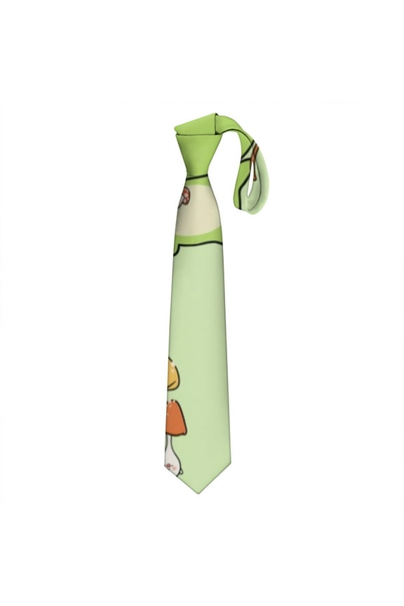 Forest Green Frog & Flower Print Men's Tie - Cute Cartoon Pattern Satin Wedding Tie for Groomsmen (Wrinkle-Free, 58.3")