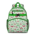 thumbnail image 1 of Forest Green Frog Students Backpack with Cute Cartoon Frog Print, Mushroom and Plant Pattern, and Nature-Inspired Design, 1 of 4