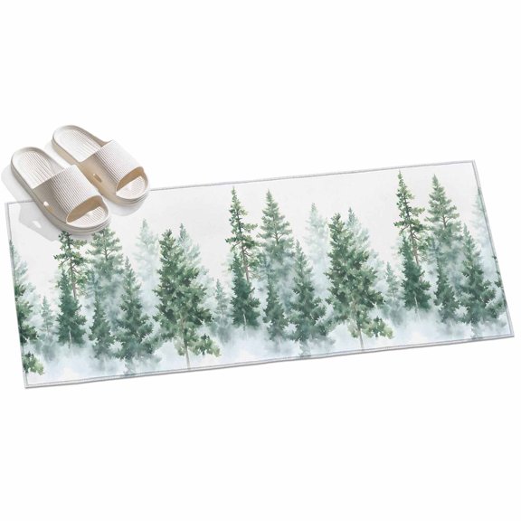 Forest Green Hallway Runner Rug 2x6 Washable Non Slip Kitchen Runner Rug for Bedside Bathroom Low Pile Spring Summer Watercolor Pine Tree Indoor Floor Carpet Area Rugs for Living Room Bedroom Office