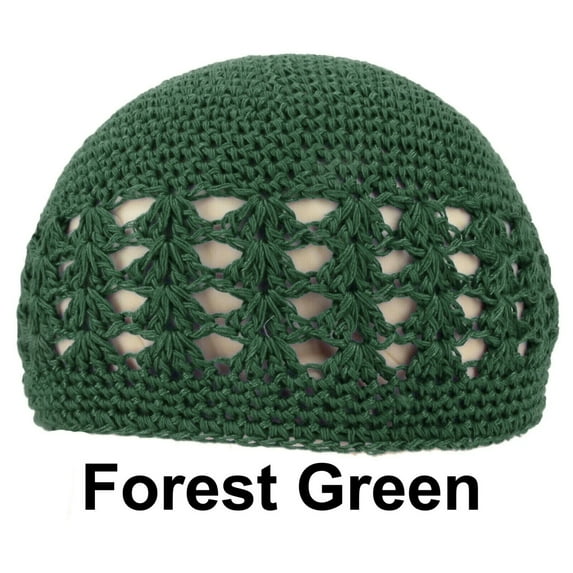 Forest Green KUFI Crochet Beanie Skull Cap Knit Hat Muslim Islamic Prayer New 100% Cotton