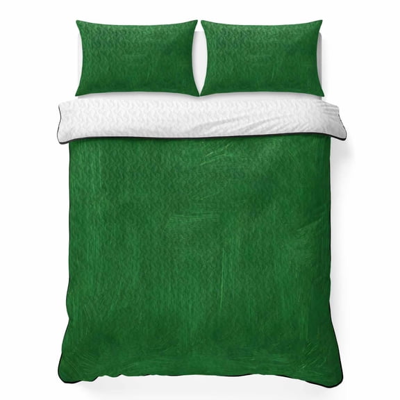 Forest Green King Quilt Bedding Set, Country Abstract Pastoral Green Brushstrokes Lightweight Comforter with 2 Pillow Shams Bedroom Bedspread Set Home Decor for All Seasons