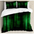 thumbnail image 1 of Forest Green King Size Duvet Cover Set, Vibrant Technology Pattern with Vertical Lines Digital Technical Themed Print, Decorative 3 Piece Bedding Set with 2 Pillow Shams, Green Black, by Ambesonne, 1 of 3