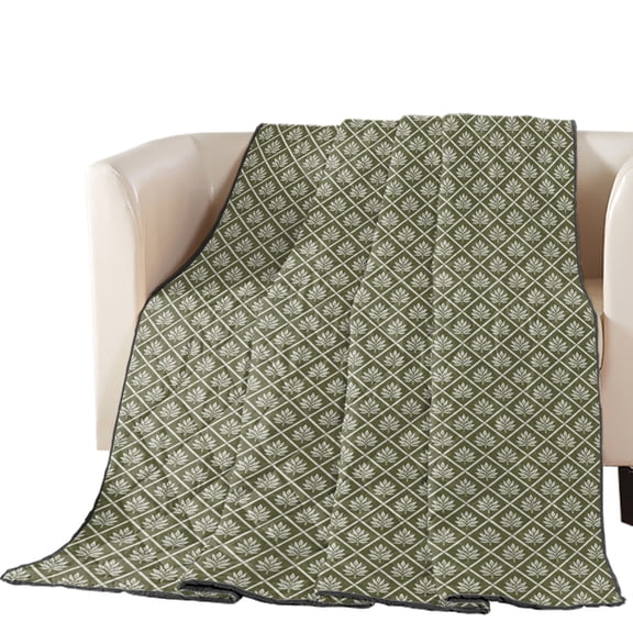Forest Green Leaf Grid Quilted Comforters Cooling Blanket King Size, Country Farmhouse Minimalist Plaid Checkered Cold Comfort for Hot Sleepers Lightweight Air Conditioning Quilt Blanket for Bed
