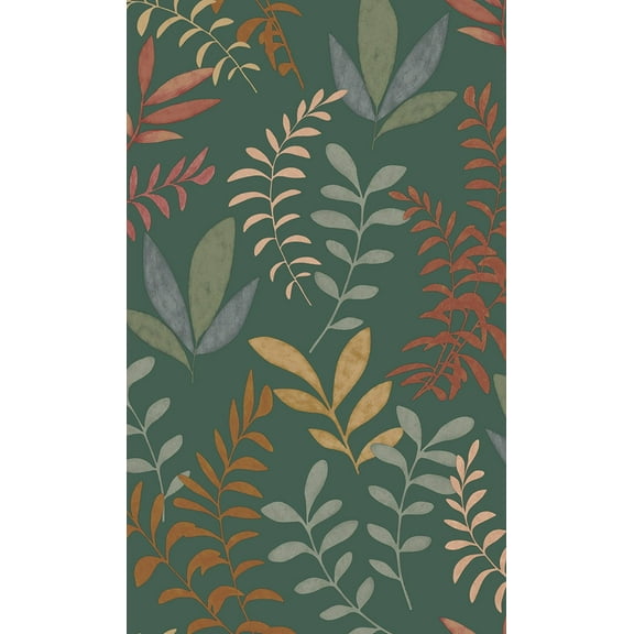 Forest Green Minimalist Leaves Modern Wallpaper, Double Roll, 57 sqft