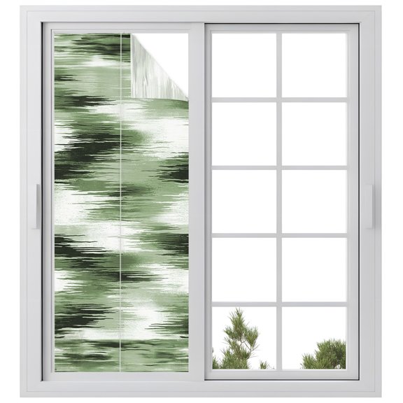 Forest Green Mist Window Privacy Film, Country Abstract Pastoral Green Leaf Frosted Glass Window Clings Static Cling UV Heat Blocking Reusable Door Sticker for Bathroom 23.6 x 59 Inch