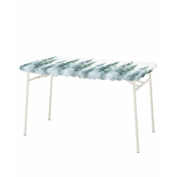 Forest Green Ombre Rectangle Tablecloth, Waterproof Elastic Fitted Table Covers for 8 Foot Tables, 32x96inch Decorative Tablecloths for Picnic, Camping, Indoor, Outdoor, Watercolor Sage Green Trees