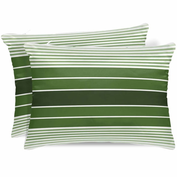 Forest Green Ombre Stripe Pillow Cases Standard Size Set of 2, Smooth Satin Pillowcase for Hair and Skin, Farmhouse Striped Gradient Decorative Cooling Bed Pillow Covers with Zipper, 20x26 Inches